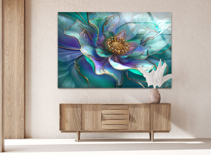 Abstarct Pearlescent Flower Close Up Glass Wall Art, glass photo prints, glass picture prints
