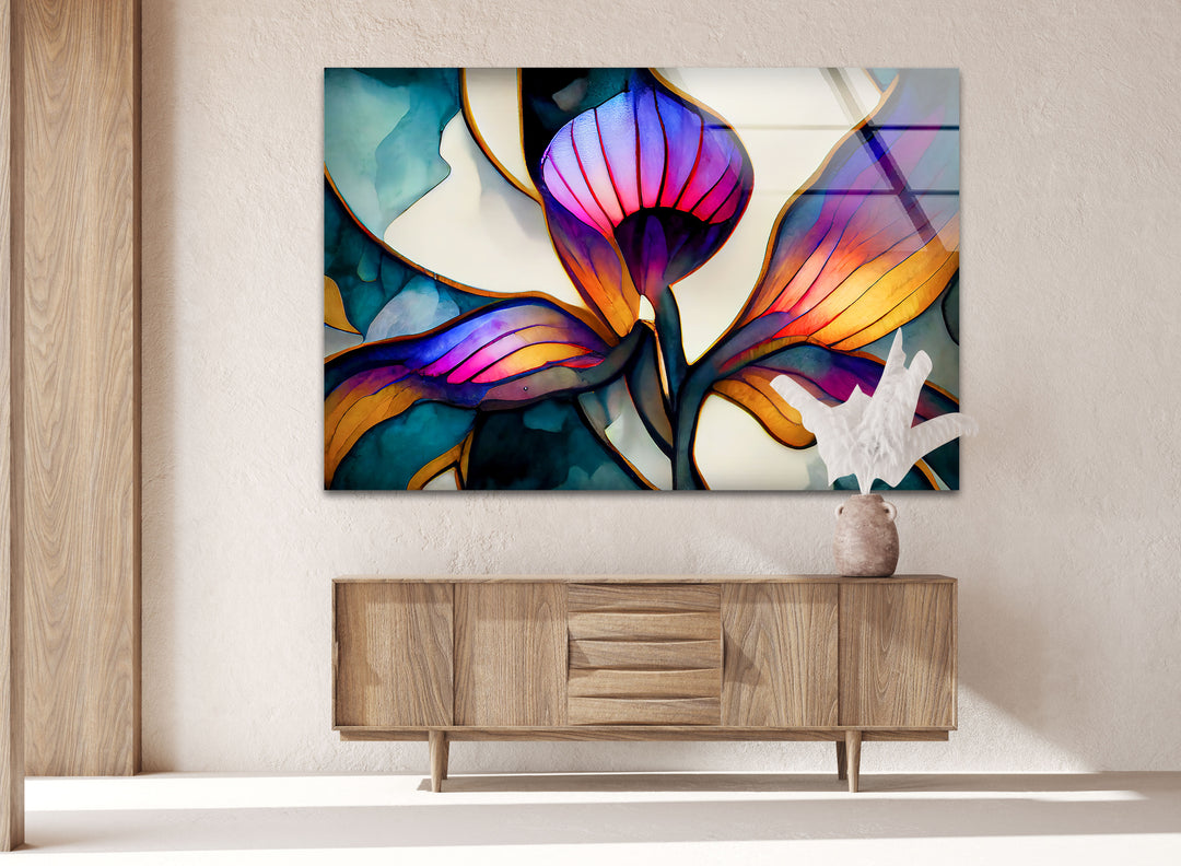 Vivid Stained Flower Glass Wall Art, custom glass pictures, glass art prints