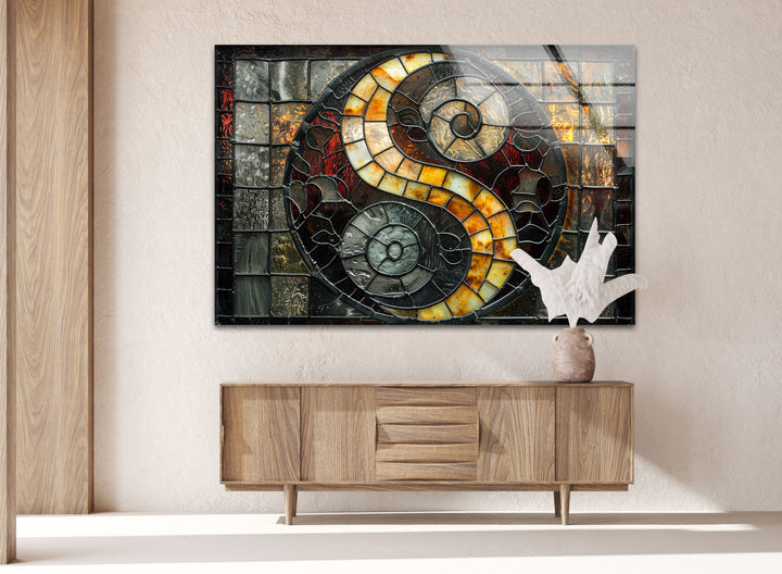 Stained Yin-Yang Glass Wall Art photo print on glass, prints on glass wall art