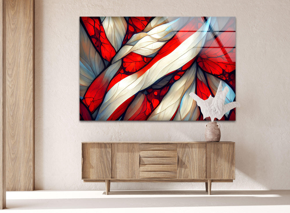 Stained Red Wave Glass Wall Art, stained glass wall art, stained glass wall decor