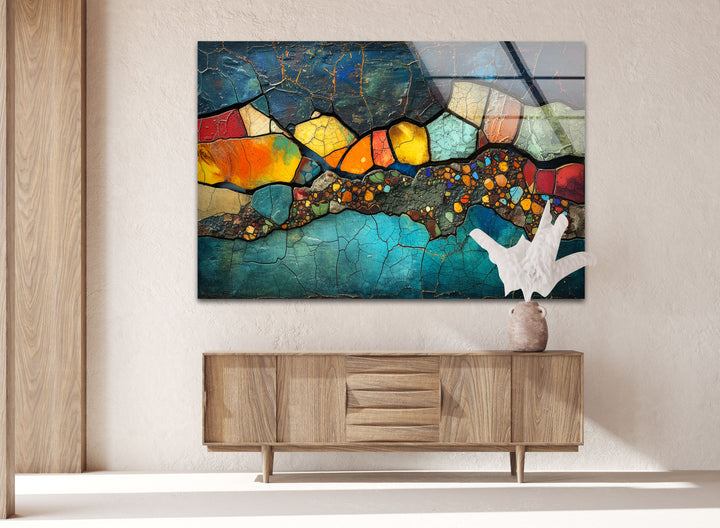 Colorful Stones Mosaic Design Glass Wall Art glass photo prints, glass picture prints
