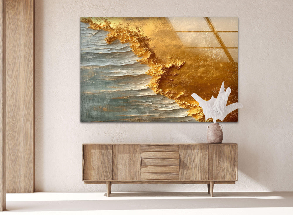 Shine of Gold Abstract Tempered Glass Wall Art