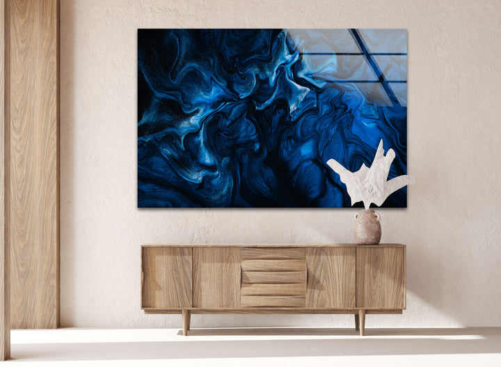 Vivid Dark Blue Abstract Glass Wall Art, glass art painting, glass art for the Wall 