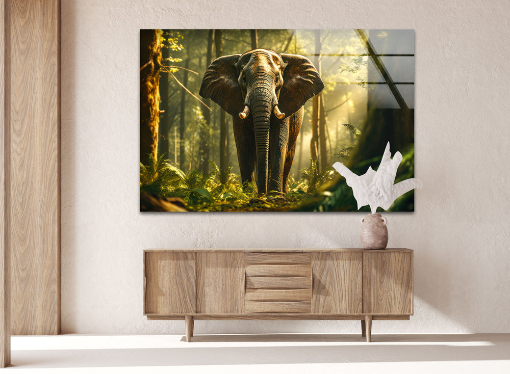 Elephant in The Forest Glass Wall Art stained glass wall art, stained glass wall decor