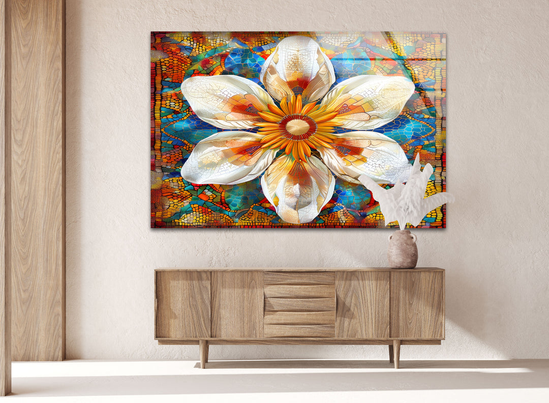 Mosaic Sunflower Glass Wall Art, glass pictures for Wall, glass prints wall art