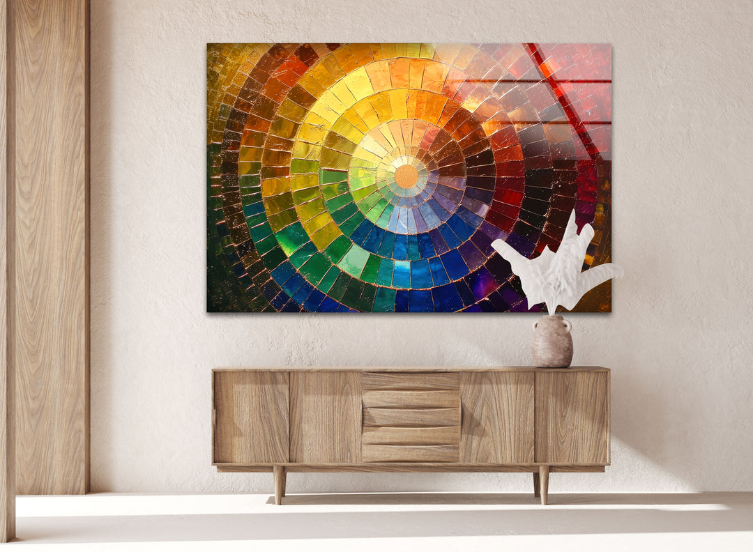 Colored Circle With Rainbow Glass Wall Art photo print on glass, prints on glass wall art