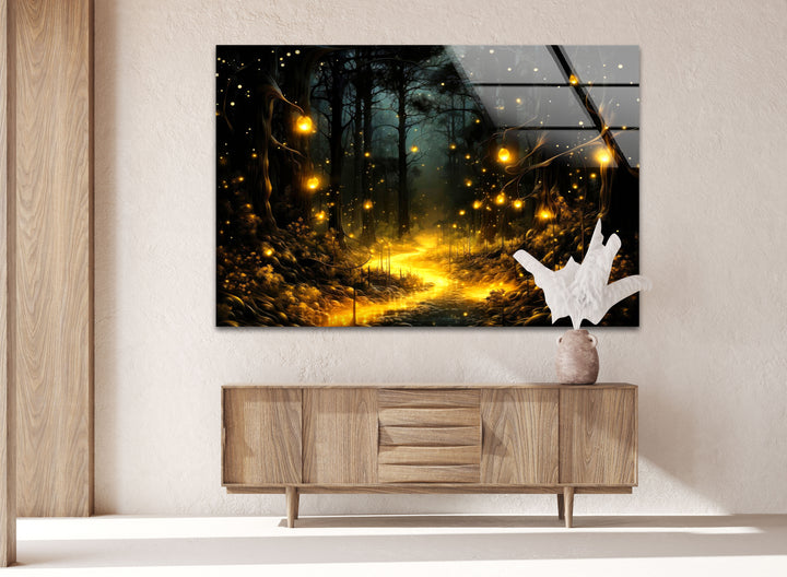 Light In The Forest Glass Wall Art photo print on glass, prints on glass wall art