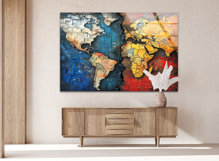 Blue World Map Glass Art Painting & Cool Art Prints