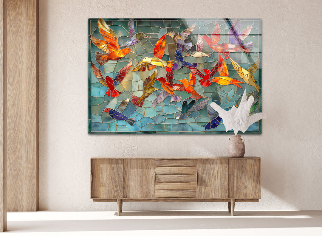 Mosaic Birds Glass Wall Art picture on glass wall art, photos printed on glass