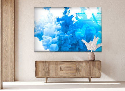 Blue & White Paint Splash Glass Wall Art