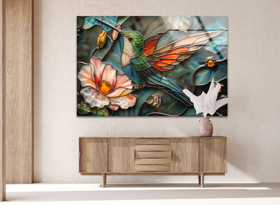 Green Hummingbird Glass Wall Art print picture on glass,Tempered Glass Wall Art