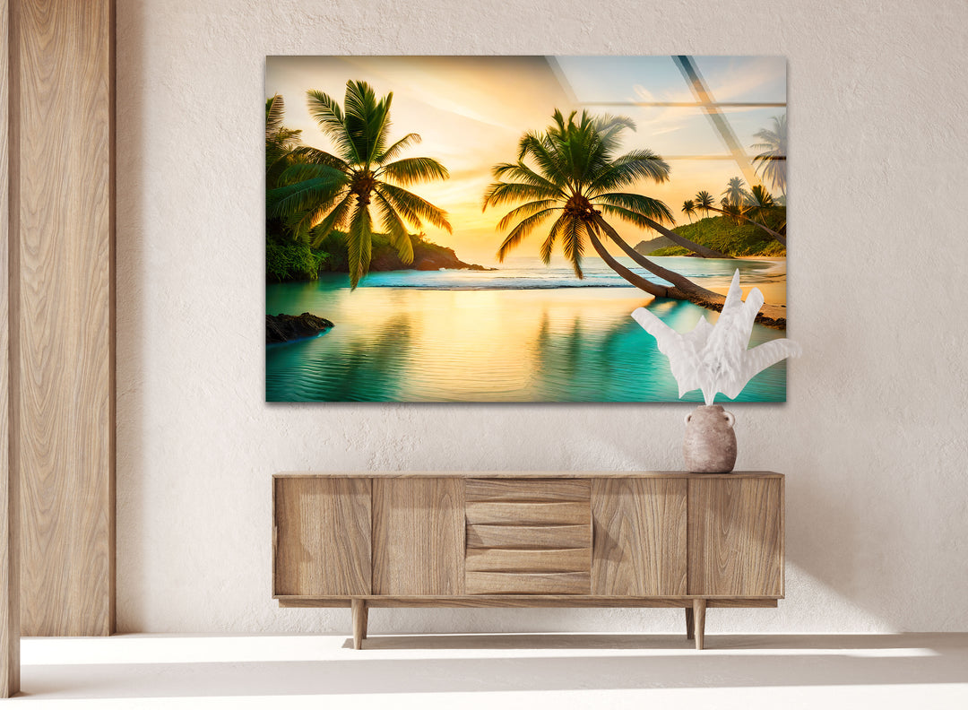 Tropical Orange Sunset Glass Wall Art print picture on glass, Tempered Glass Wall Art