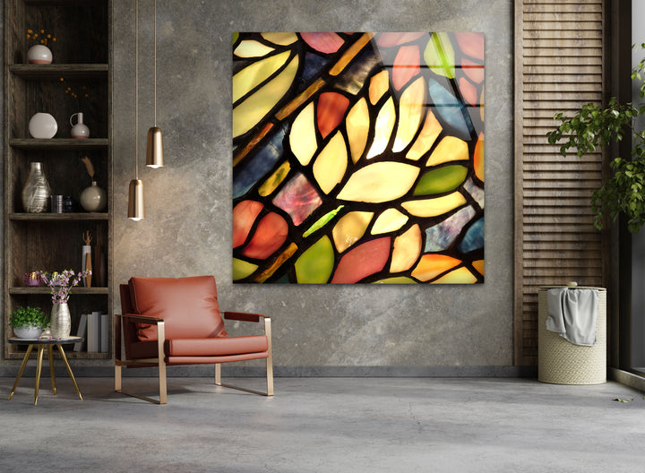 Stained Colorful Leaves Glass Wall Art glass art painting, glass art for the Wall