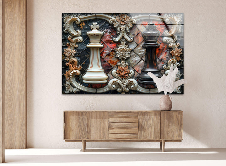 White Chess Glass Wall Art