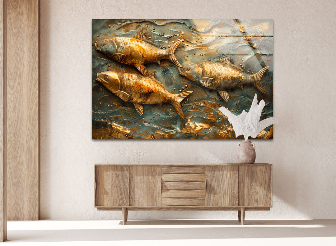 Golden Fishes Glass Wall Art large glass photo prints, glass wall photos