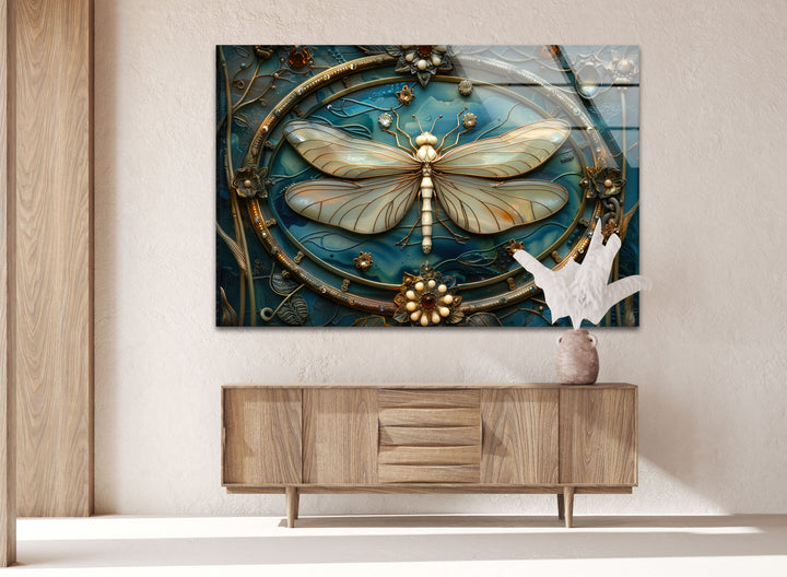 Vintage Dragonfly Glass Wall Art print on glass, glass printed photos