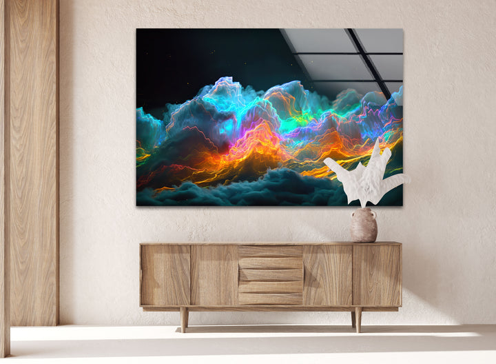 Vibrant Abstract Clouds Glass Wall Art