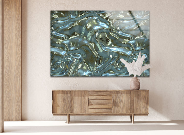 Shiny Blue Waves Glass Wall Art, glass wall art decor, glass art prints