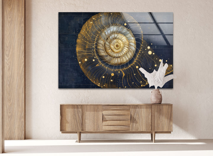 Modern Gold Shiny Snail Shell Glass Wall Art