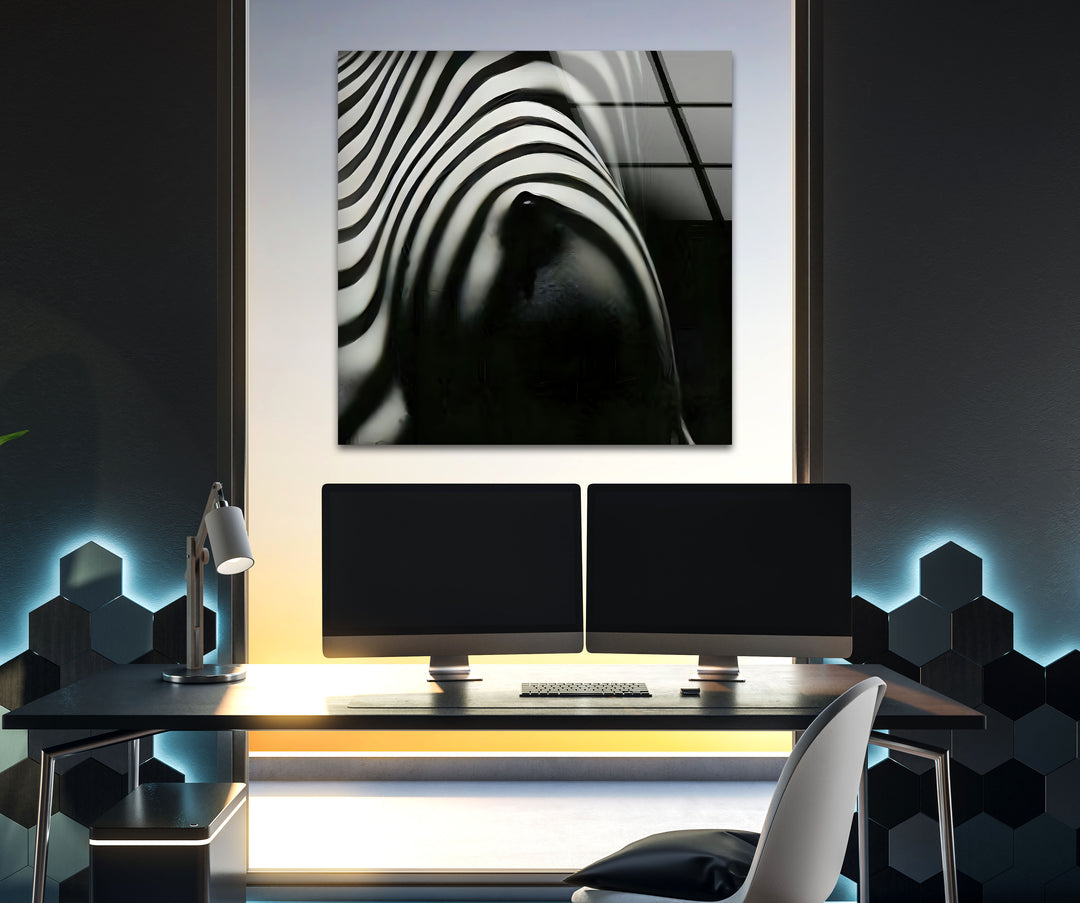 Naked Woman Zebra Striped Glass Wall Art