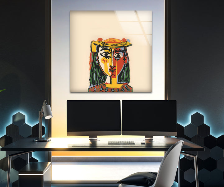 Woman With a Hat by Picasso Glass Wall Art