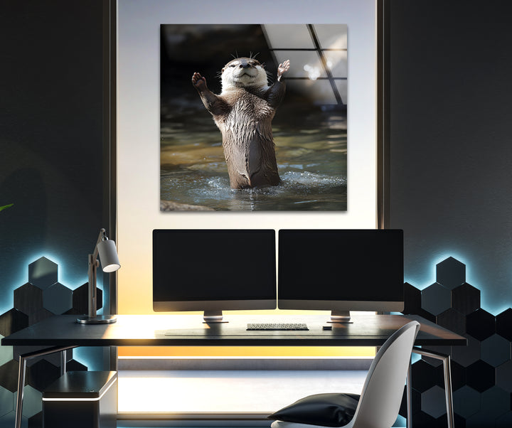 Wet Otter Glass Wall Art print picture on glass, Tempered Glass Wall Art
