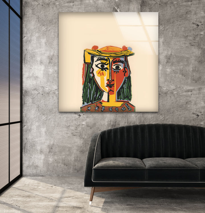 Woman With a Hat by Picasso Glass Wall Art