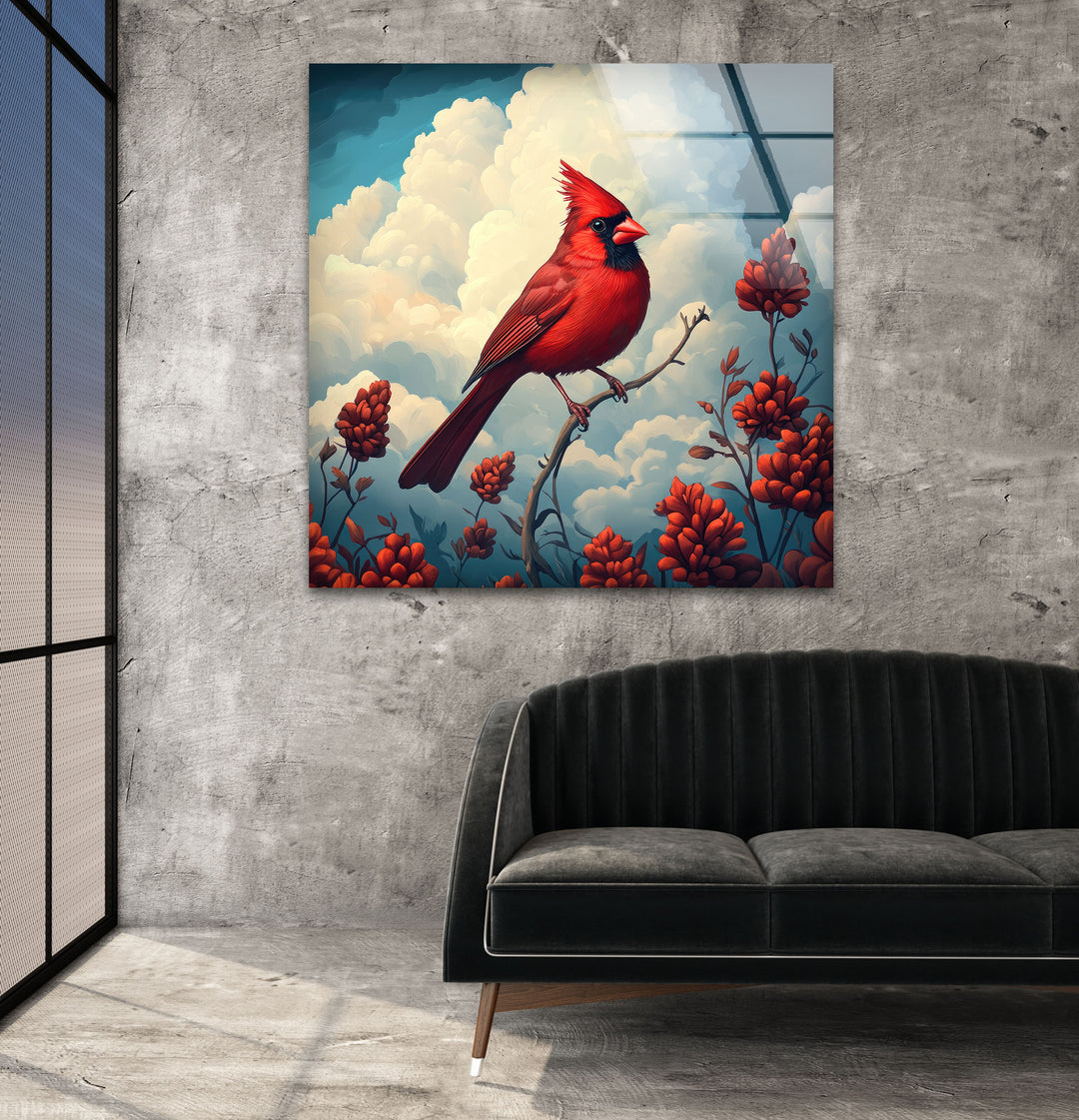 Red Beauty Goldfinch Glass Wall Art glass image printing, glass prints from photos
