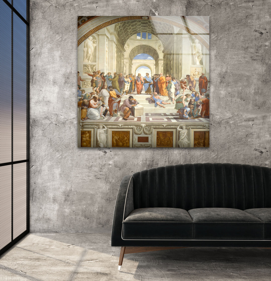 The School of Athens Raffaello Sanzio Glass Wall Art print picture on glass, Tempered Glass Wall Art
