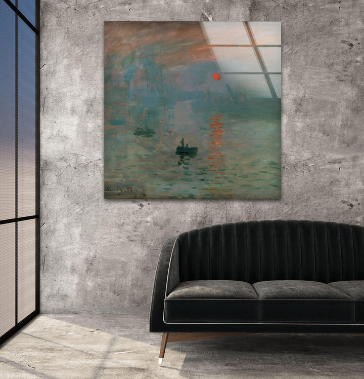 Impression Sunrise Claude Monet Glass Wall Art picture on glass wall art, photos printed on glass
