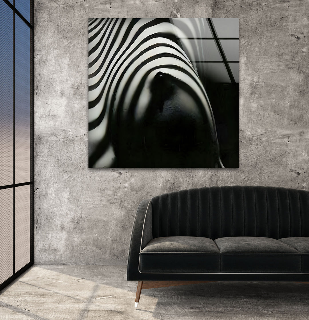 Naked Woman Zebra Striped Glass Wall Art