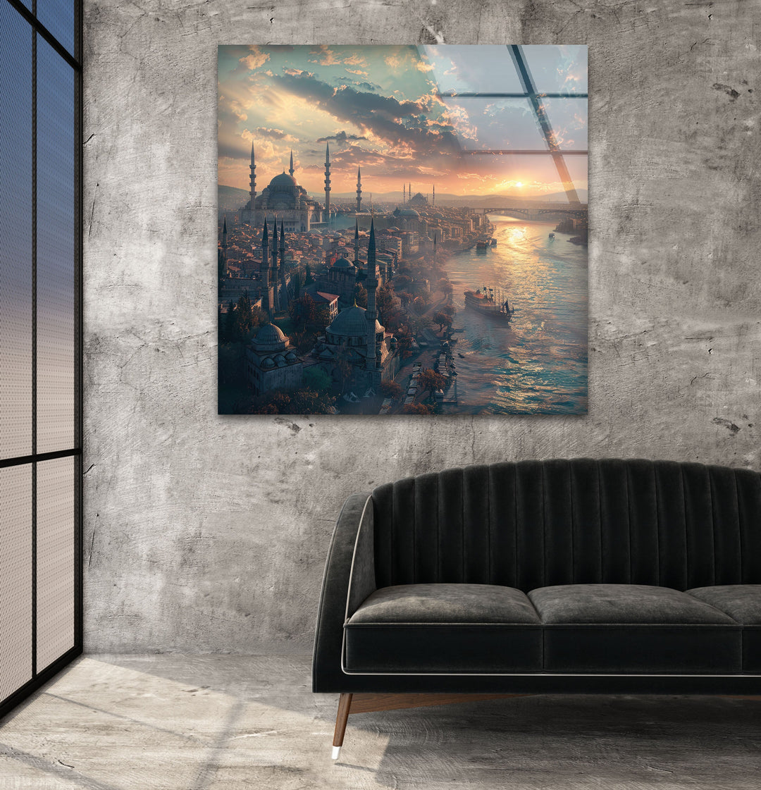 Painting of Istanbul in Ancient Times Glass Wall Art picture on glass wall art, photos printed on glass
