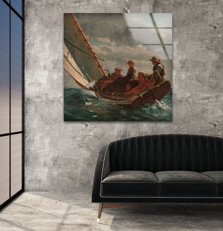 Breezing Up (A Fair Wind) Winslow Homer Glass Wall Art custom glass photo prints, large glass prints
