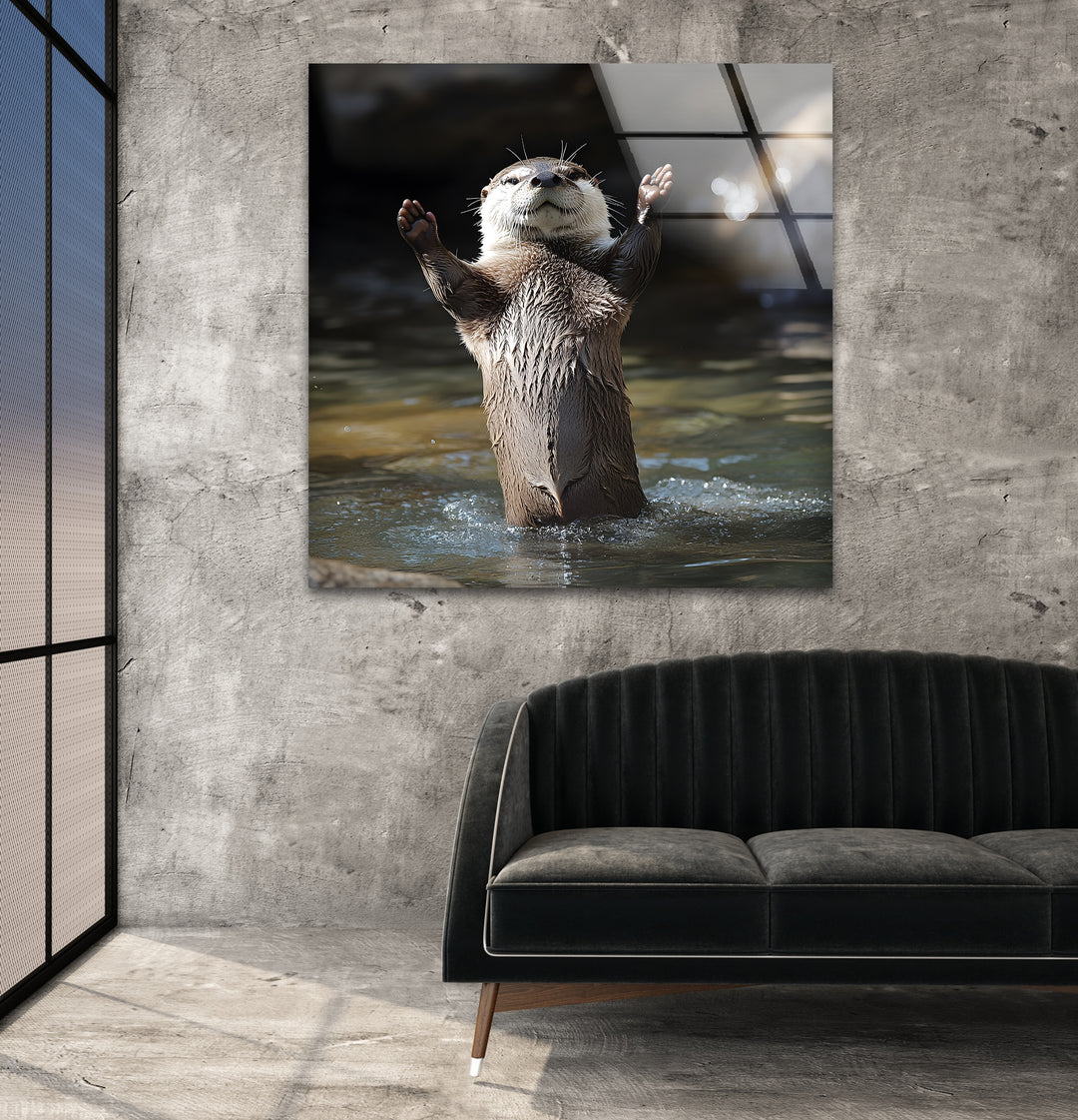 Wet Otter Glass Wall Art picture on glass wall art, photos printed on glass
