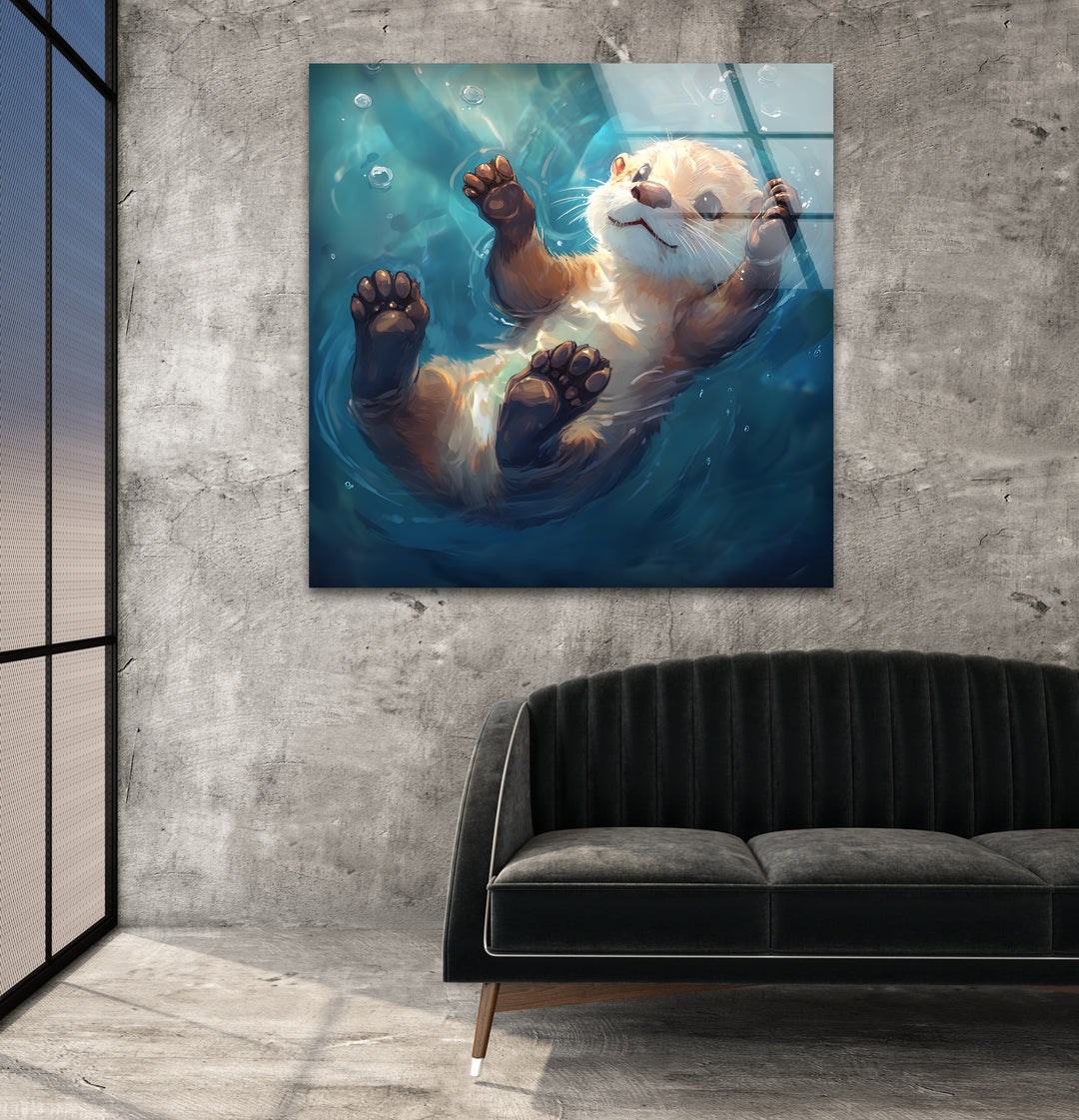 Pretty Baby Otter Oil Painting Glass Wall Art glass wall decor, glass wall art decor
