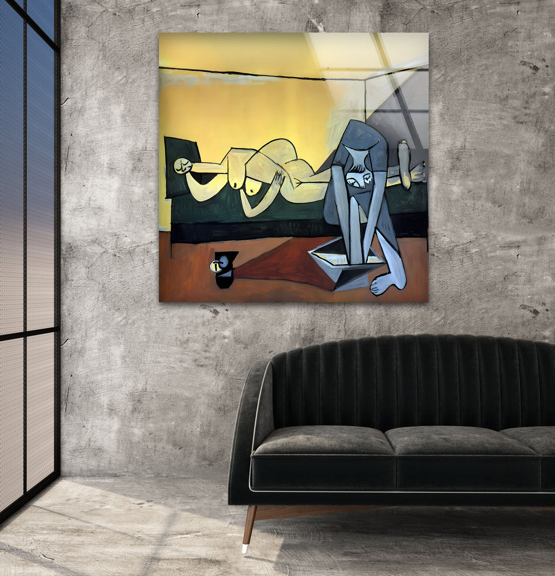 Woman Washes Foot by Pablo Picasso Glass Wall Art