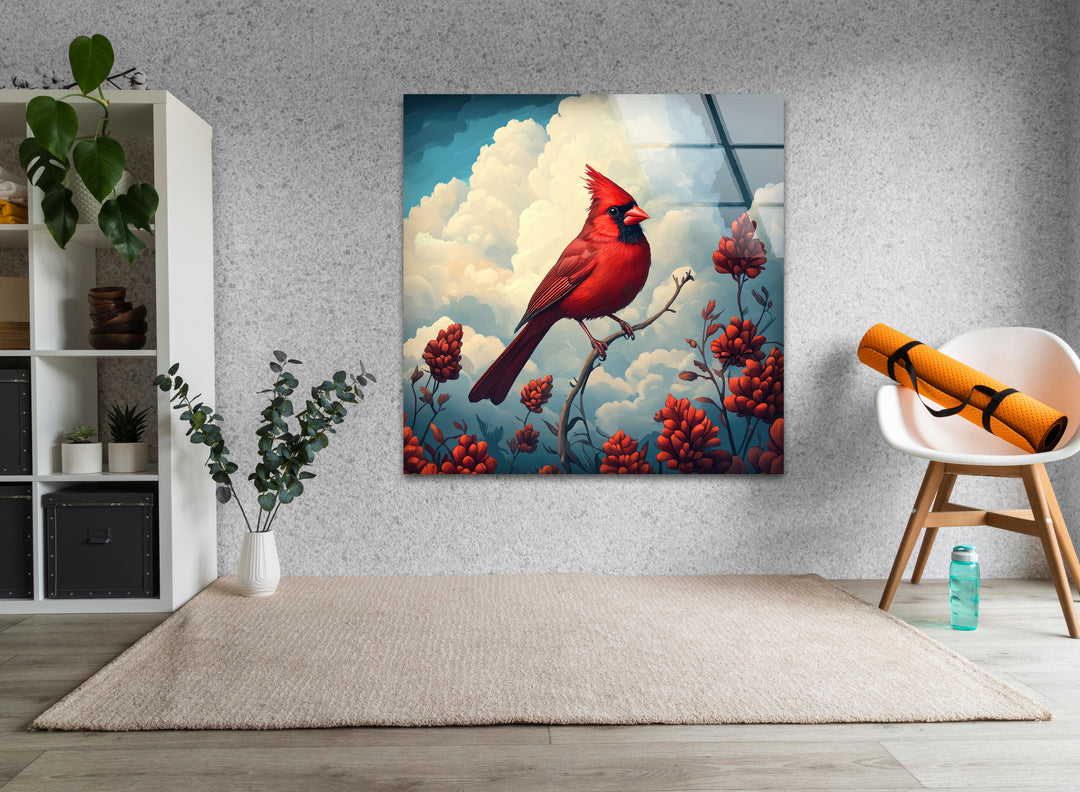 Red Beauty Goldfinch Glass Wall Art glass pictures for Wall, glass prints wall art
