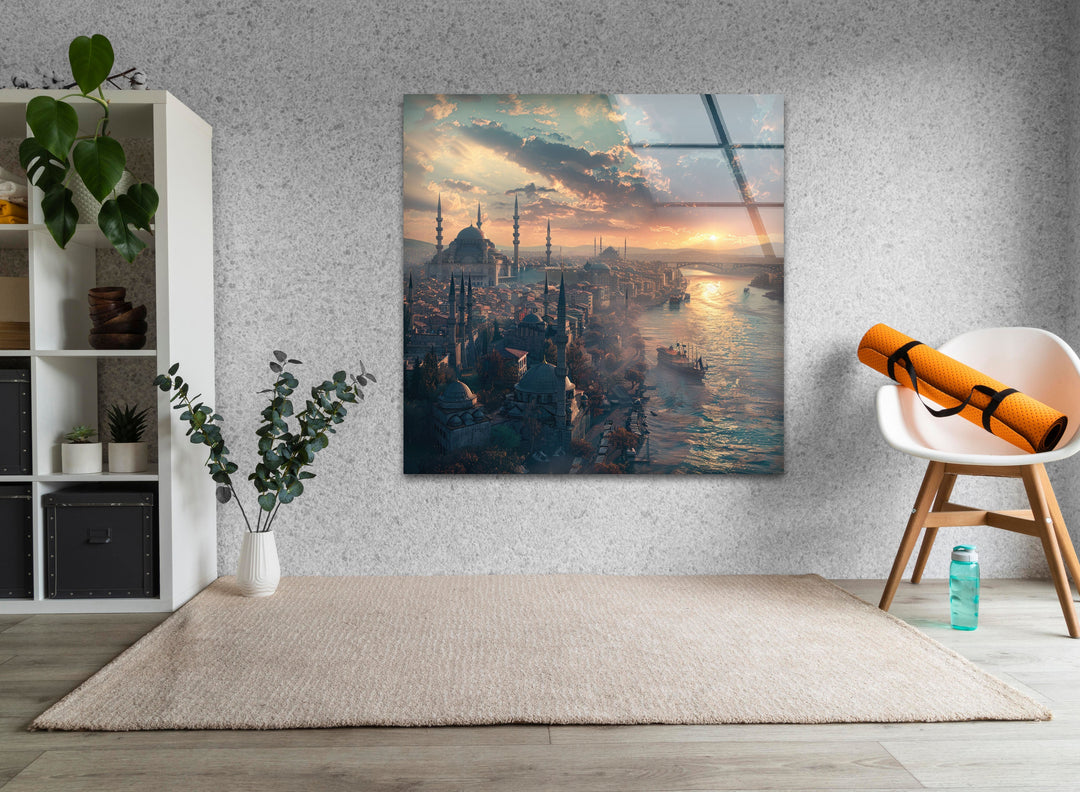 Painting of Istanbul in Ancient Times Glass Wall Art Glass Printing Wall Art, Print photos on glass
