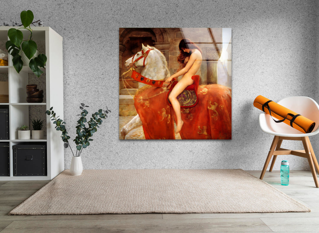 Lady Godiva John Collier Glass Wall Art photo print on glass, prints on glass wall art
