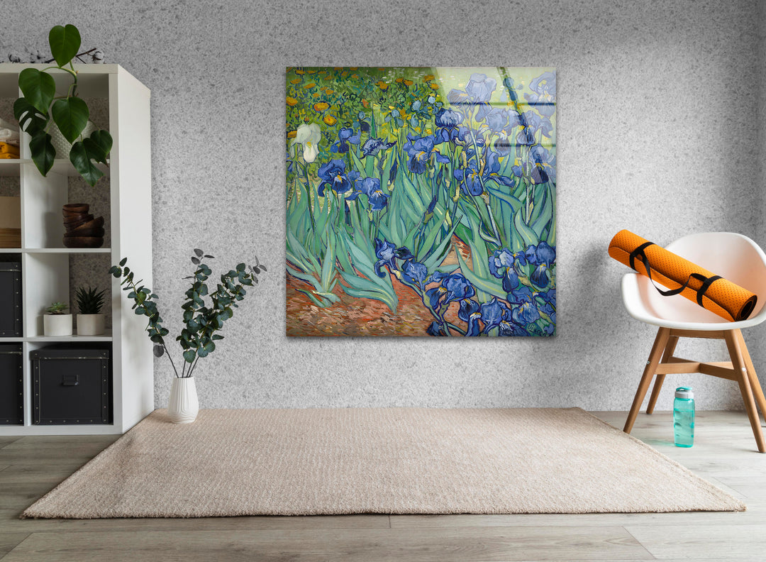 Irises Vincent Van Gogh Glass Wall Art custom glass photo prints, large glass prints
