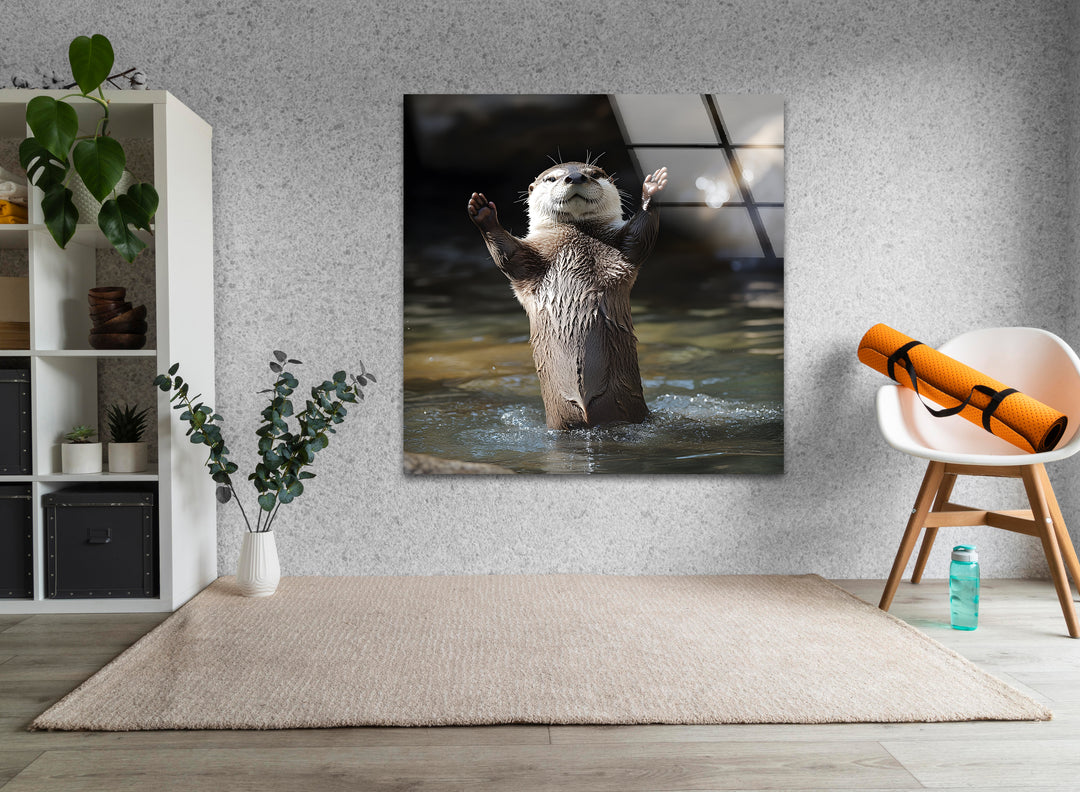 Wet Otter Glass Wall Art print on glass, glass printed photos
