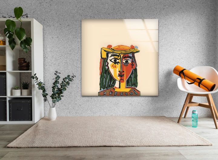 Woman With a Hat by Picasso Glass Wall Art