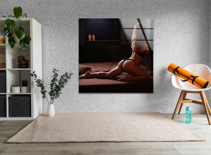 Sophisticated erotic nude art paired with sleek glass wall decor ideas
