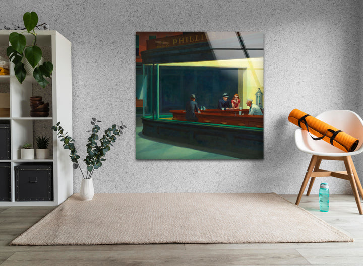 Nighthawks Edward Hopper Glass Wall Art custom glass pictures, glass art prints
