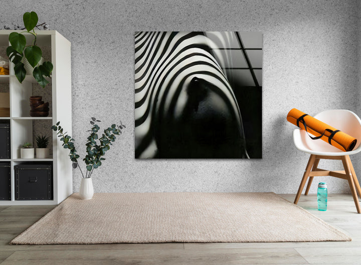 Naked Woman Zebra Striped Glass Wall Art