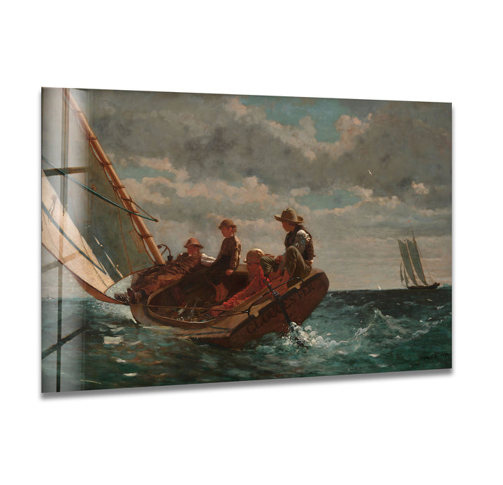 Breezing Up (A Fair Wind) Winslow Homer Glass Wall Art photo print on glass, prints on glass wall art
