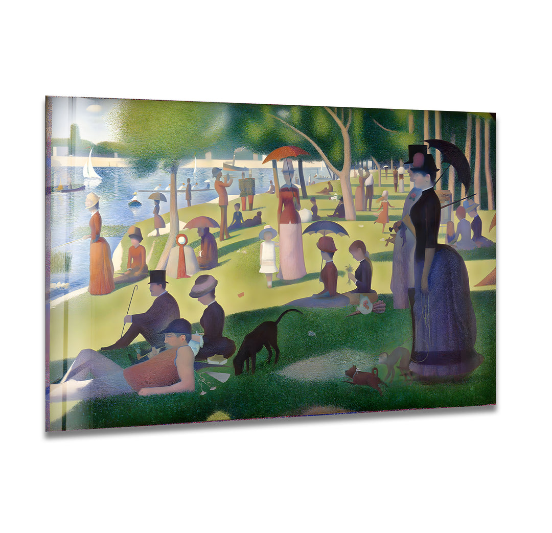 A Sunday Afternoon on Grande Jatte Island Georges Seurat print picture on glass, Tempered Glass Wall Art
