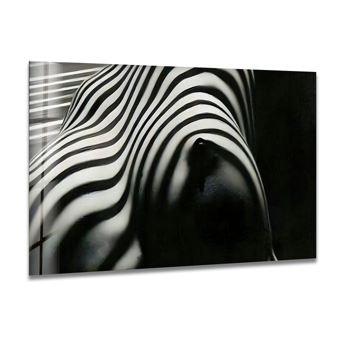 Naked Woman Zebra Striped Glass Wall Art