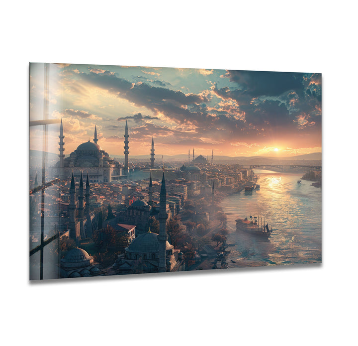 Painting of Istanbul in Ancient Times Glass Wall Art glass art painting, glass art for the Wall
