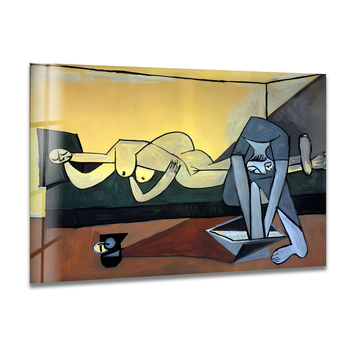 Woman Washes Foot by Pablo Picasso Glass Wall Art